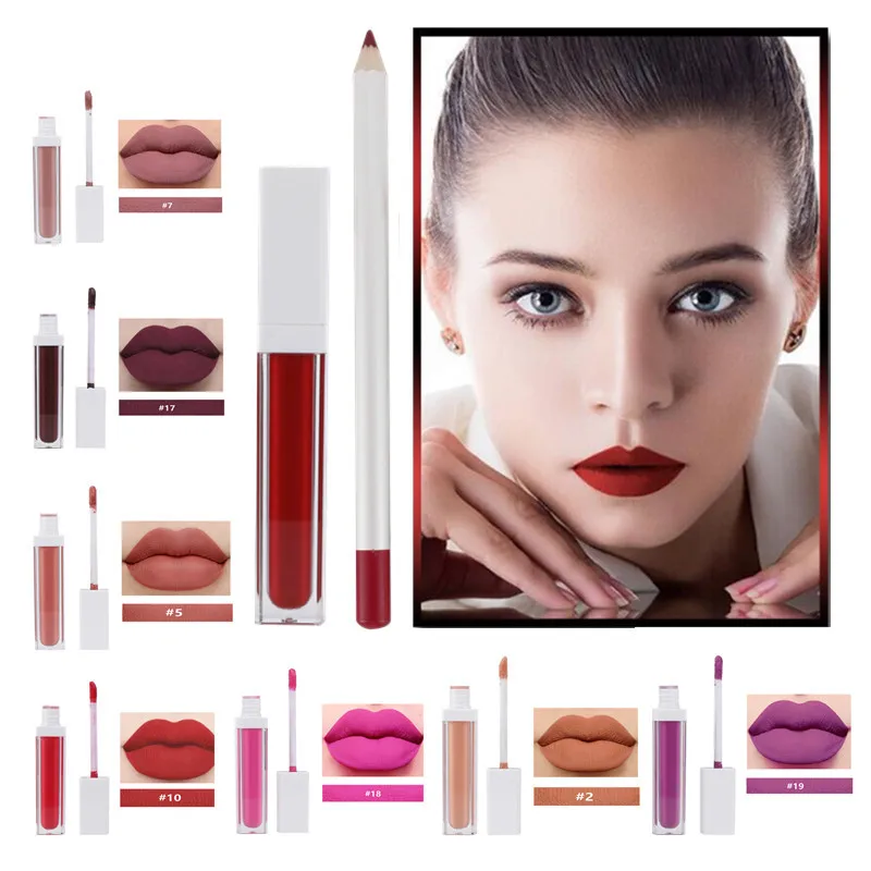 

Wholesale custom lipgloss packaging kit pigment matte nude private label lip gloss and lip liner set