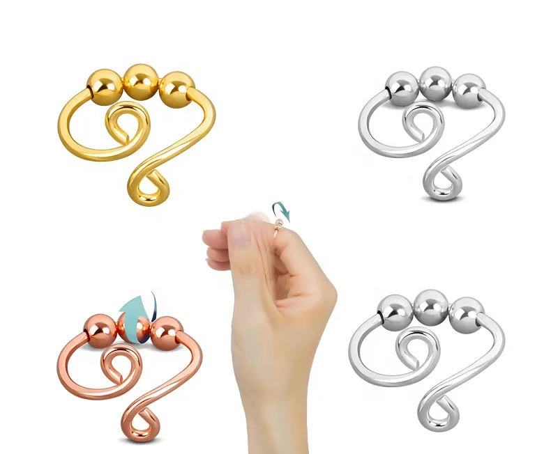 

2022 Rotate Freely Beads Anxiety Fidget Rings spinning Adjustable Stress Relief Anillos Fashion Jewelry