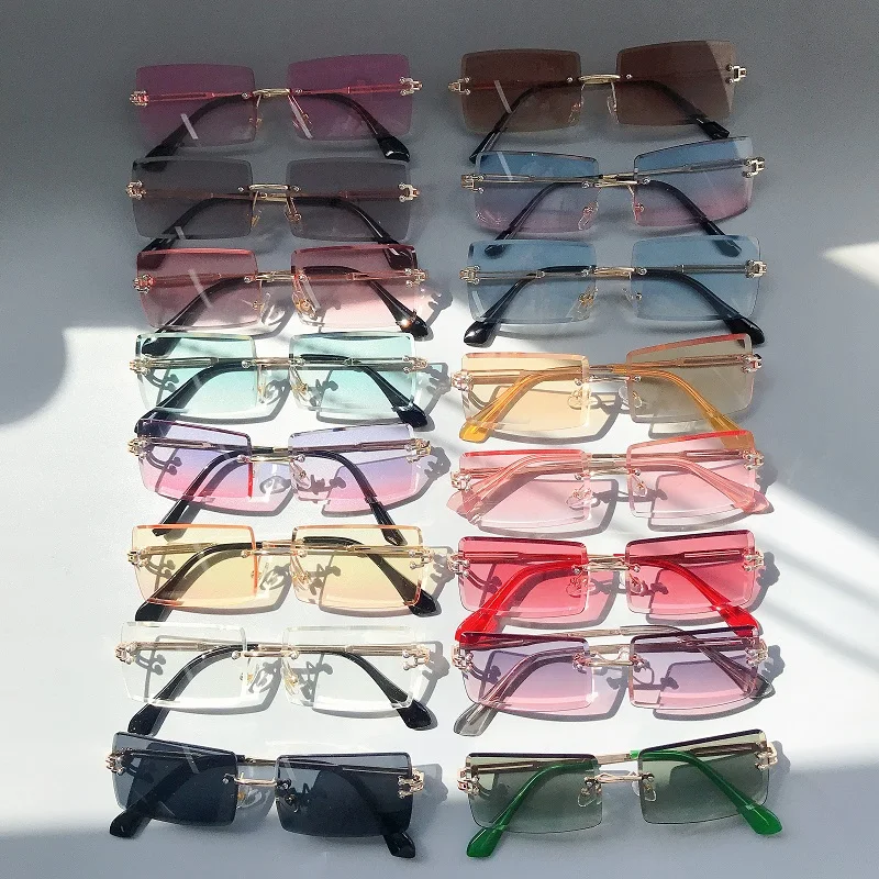 

2021 very popular small square rectangle rimless sunglasses sun glasses shades hot sales, Custom colors