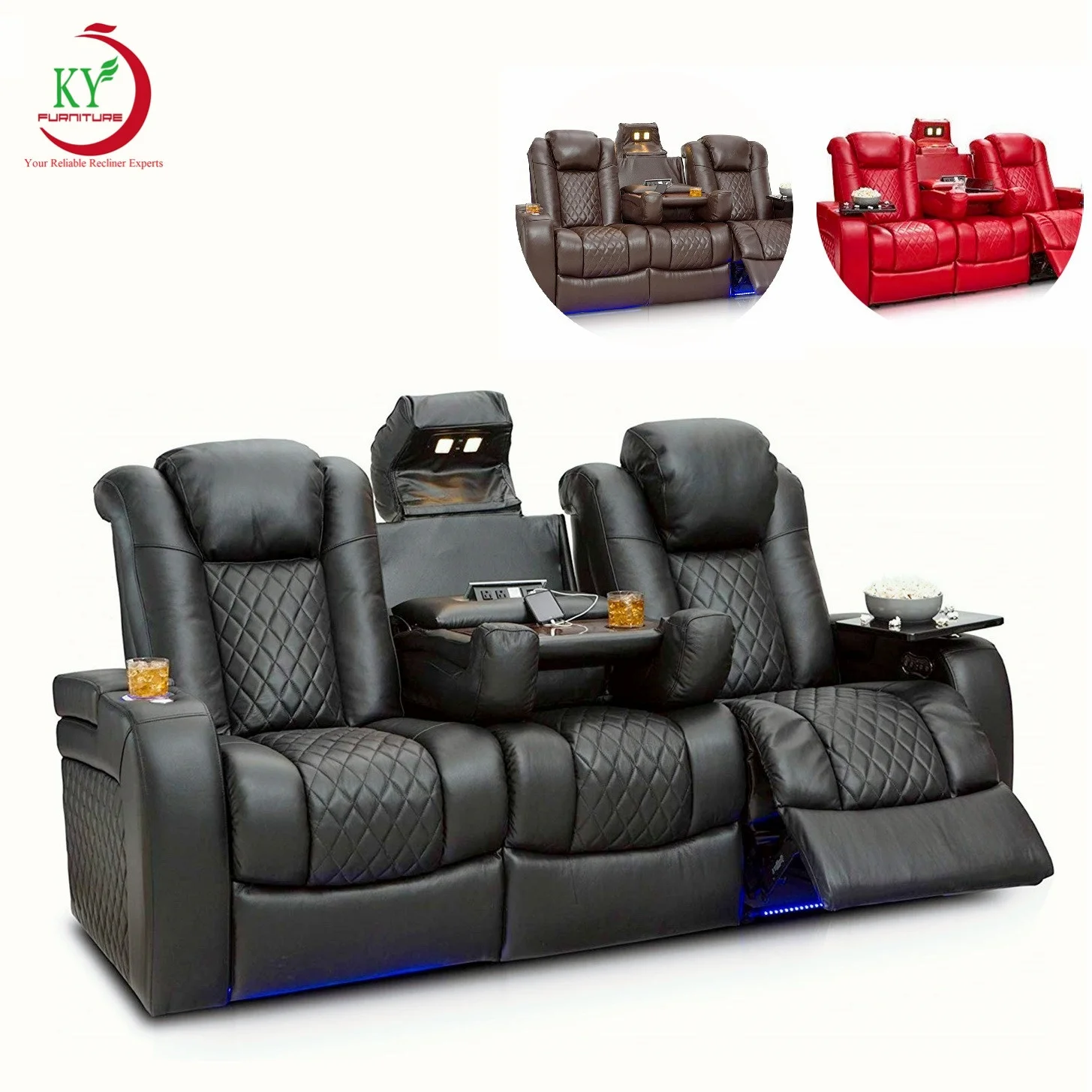 Jky Furniture 3 Piece Theater Seating Reclining Leather Motion Theater Seating Reclining Leather