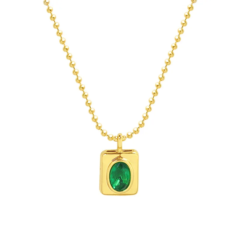 

Best Selling Oval Zircon Pendant Round Bead Necklace Gold Plated Emerald Necklace Crystal Bead Necklace, 1 color