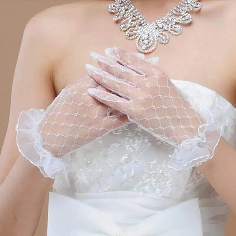 

Black Red White Ivory Short Lace Gloves women Party Lace Gloves