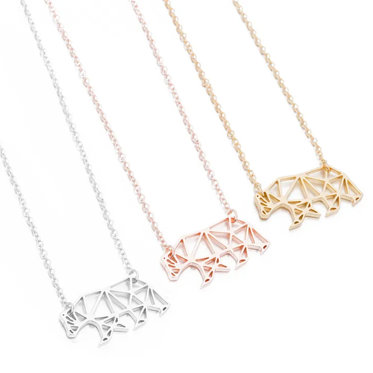 

european minimalist style stainless steel hollow animal polar bear geometric necklace jewelry