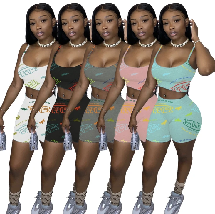 

Durable Custom Wholesale High Quality Cute sexy bodycon Biker women Short Two Piece Sets, Picture color