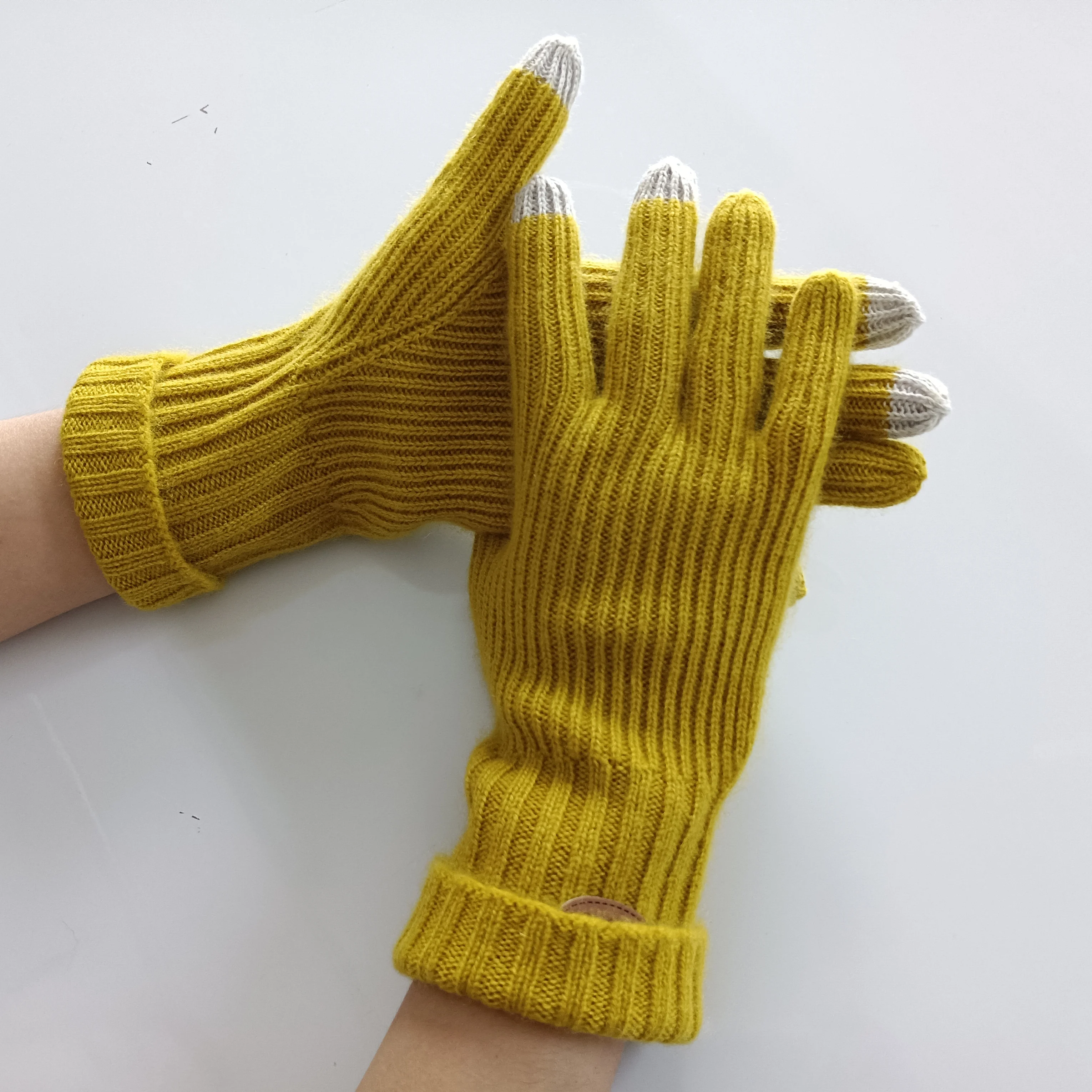 

2023 Wholesale Winter Touch screen Women's 100% Cashmere Knitted Gloves Pure Soft Comfortable With Ribbed Cuffed