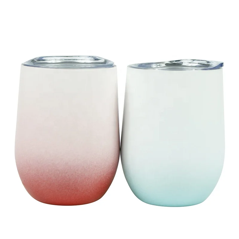 

12oz travel coffee stemless stainless steel insulated wine tumbler cups with lid and straw, Customized colors acceptable