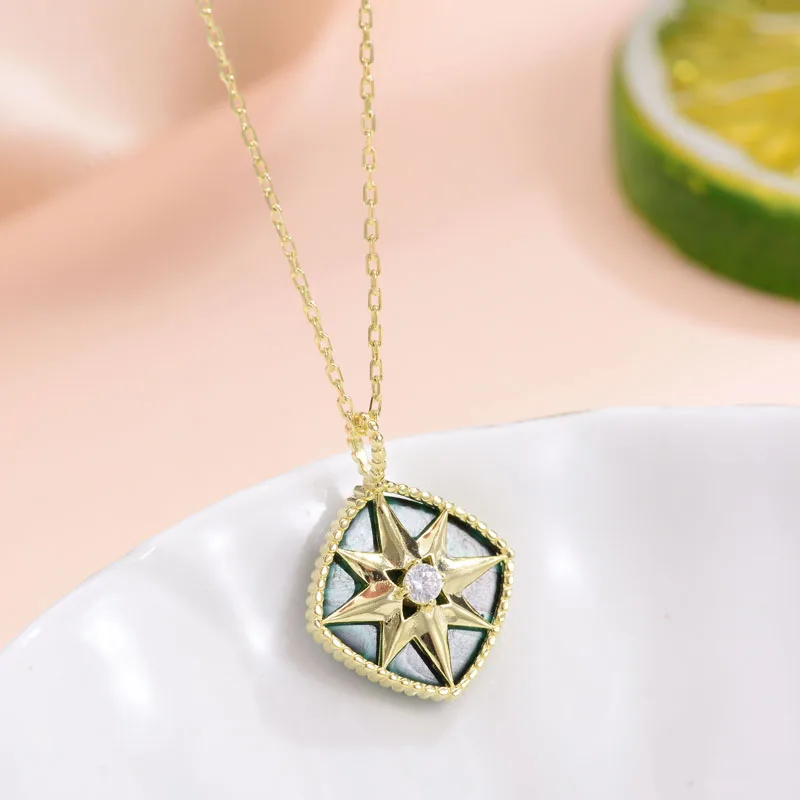 ins魅力镀金925纯银钻石八角星幸运指南针项链 - buy compass