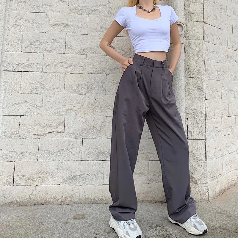 

KHG1157 Fashion Straight pants women streetwear loose casual pants high waist trousers