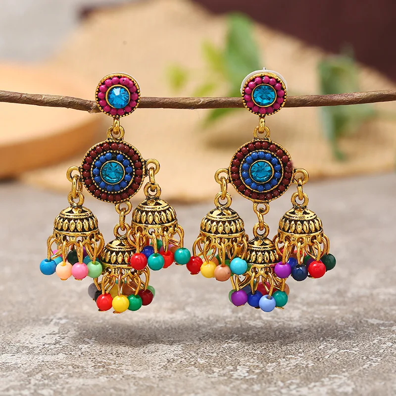 

Vintage Ethnic Beads Tassel Crystal Drop Earrings Indian Boho Dangle Earrings Women Statement Earrings (KER582), Same as the picture