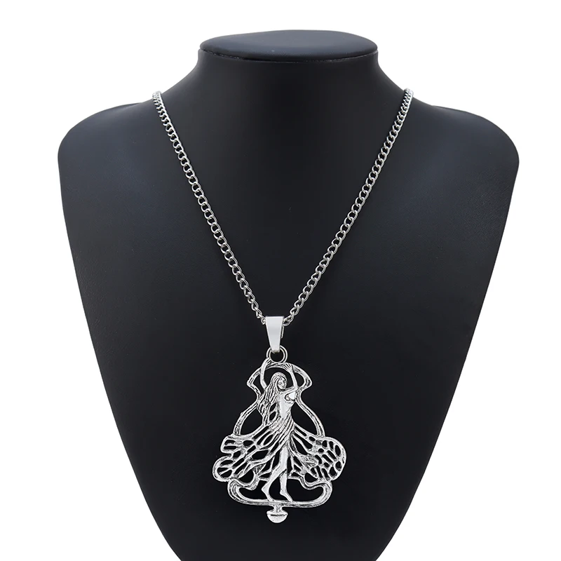 

Tibetan Silver Metal Abstract Large Goddess Fairy Pendant Long Chain Necklace Lagenlook 34"