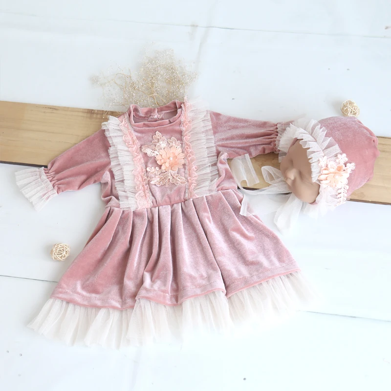 

Newborn Girl dress Newborn Knit sewing fabric Boy knit clothing set overall romper photography props baby outfit hat set props