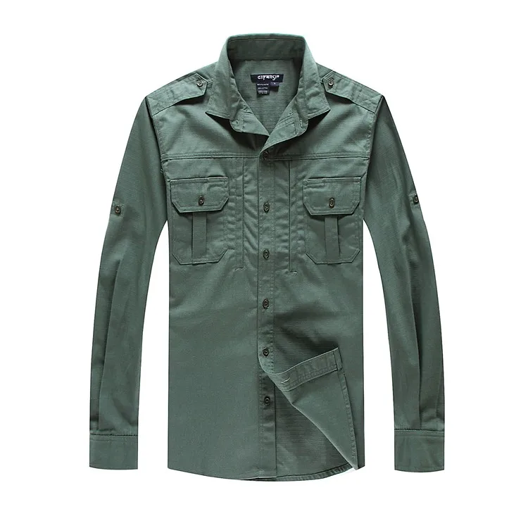 户外休闲运动战术军事休闲长袖快干纯色男士棉衬衫