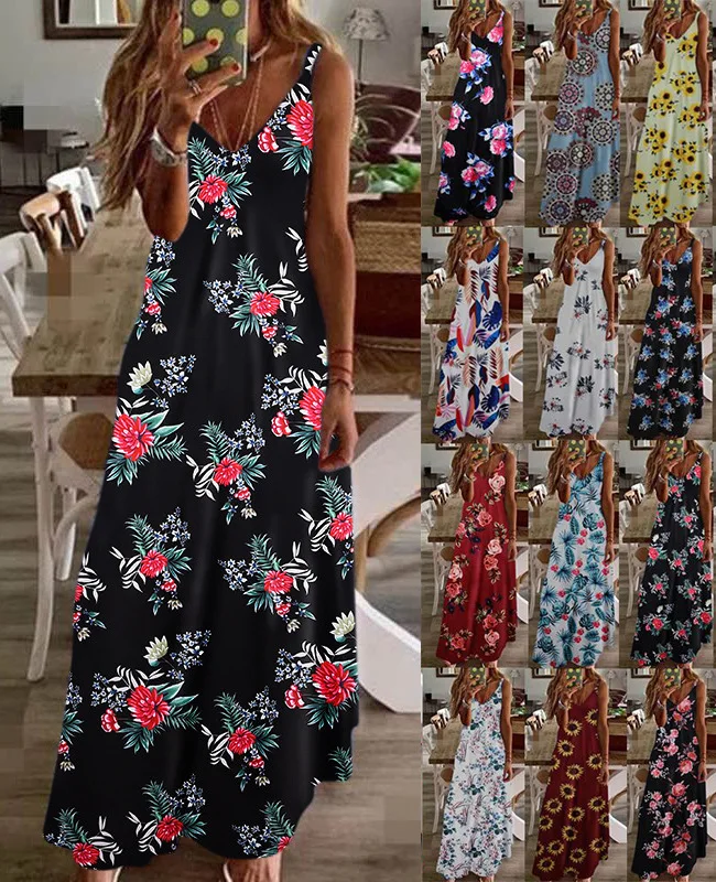 

New 3Xl Elagant Maxi 2021 Women Summer Casual Flower Sexy Dresses For Plus Size