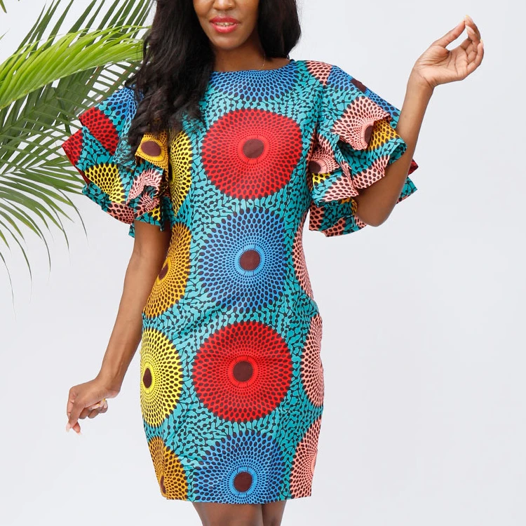 

2021 African Dresses for Women Summer African Dress Fashion flare sleeve skinny dress Africa Clothing, Customized color
