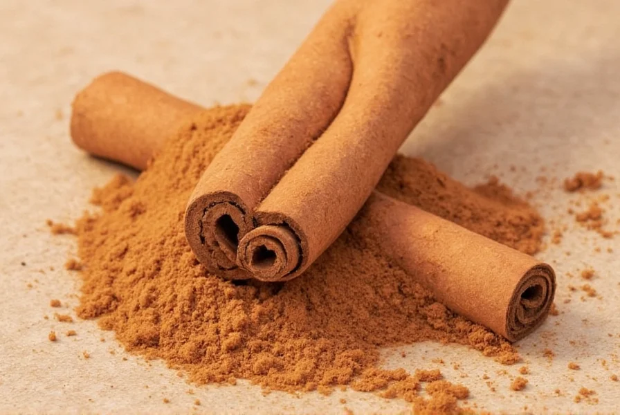Close-up of cinnamon powder creating a barrier line against ants on kitchen counter