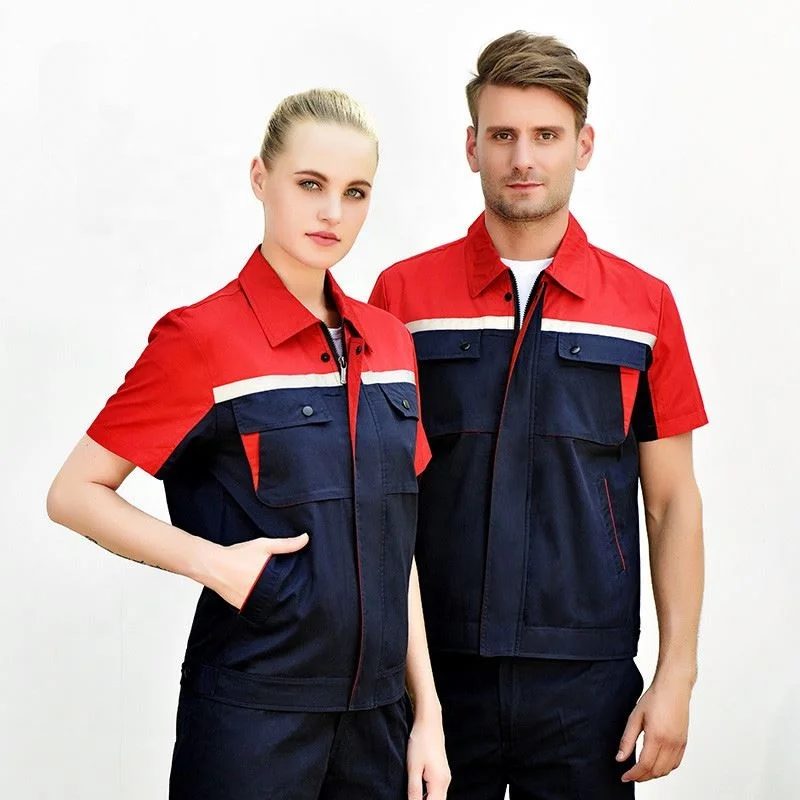 
Workshop Uniform Women Men Work Clothing Cotton Labor Short Sleeve Shirt Workpants Two Piece Set Workwear custom 