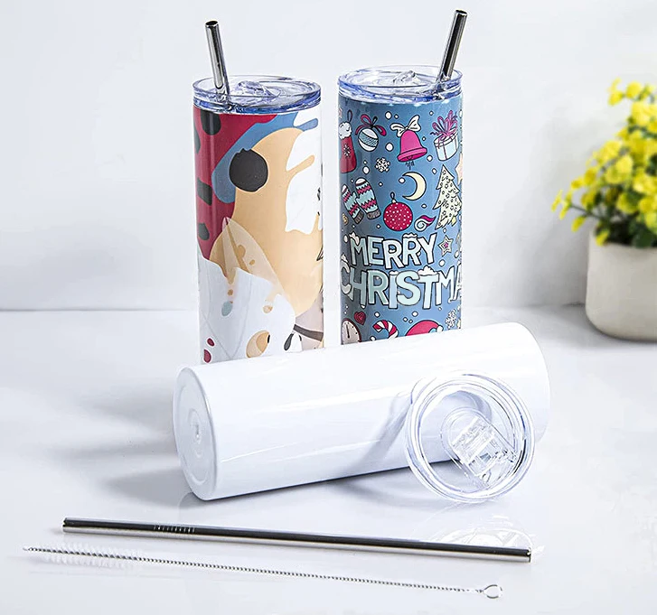 

Usa Warehouse Free Shipping 20oz Stainless Steel Sublimation Blanks White Skinny Straight Tumbler With Lid And Straws, Silver, black ,pink,blue