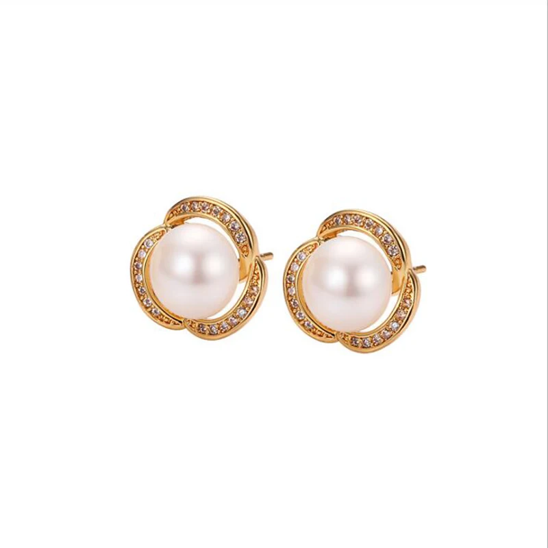 

14K Gold Filled 8.5-9mm Natural Freshwater Pearl Stud Earrings for Women Vintage Anniversary Birthday Gifts