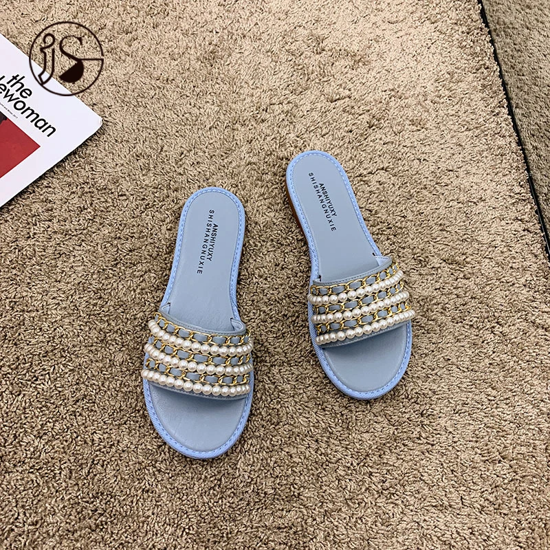 

Fashion pearl slippers Exquisite workmanship Inexpensive Fashionable and delicate lady slippers Summer women's slippers, Picture