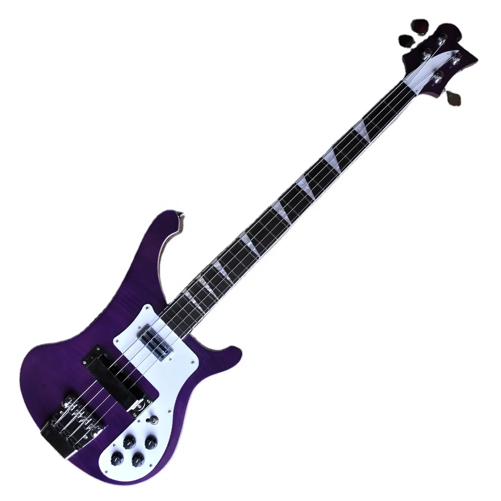 

Flyoung factory Purple Electric Bass Guitar with 4 Strings Custom Made Flame Maple Veneer