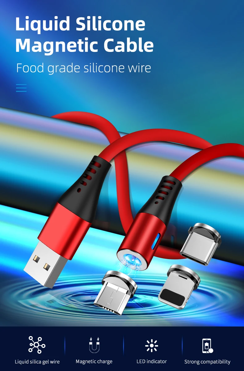 2020 new 3 in 1 magnetic charging cable true liquid silicone usb charger cable for all phone 1m 3ft - ANKUX.COM