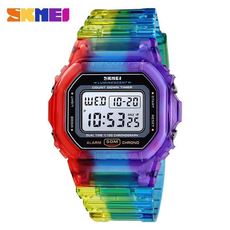 

Hot Selling skmei 1622 Waterproof Transparent Fashion Band Sports Digital Watch For Women