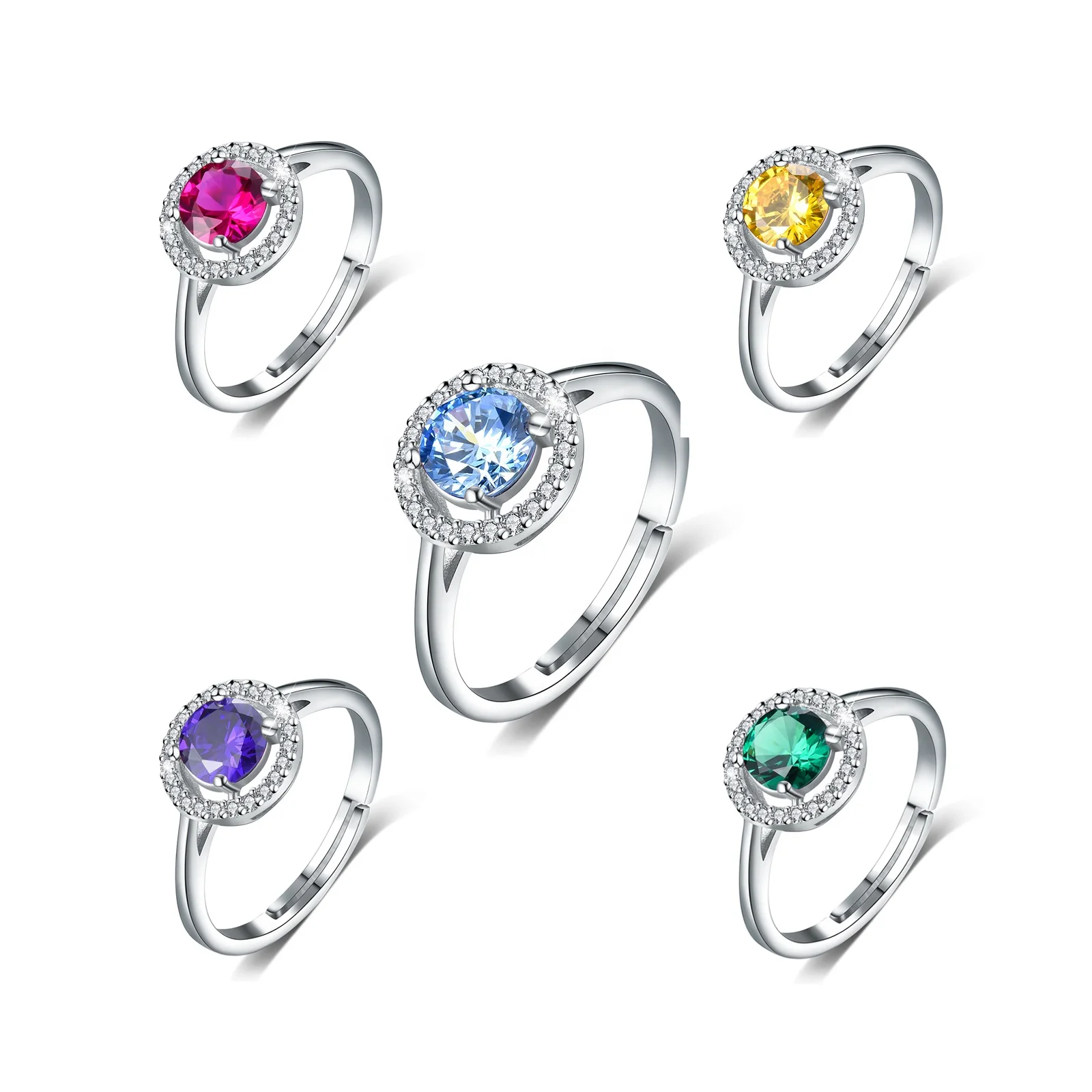

Women's 925 sterling silver birthstone round cz ring for best birthday gift