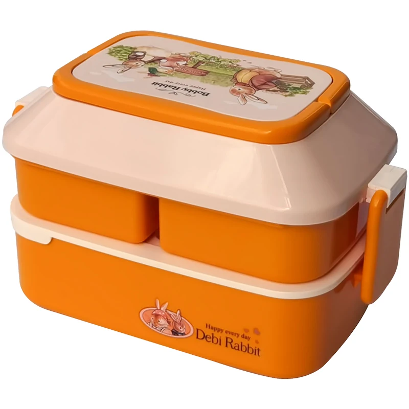 

1500ml Portable office lunch box bento handle food container students with cartoon style lunch box microwaveable S