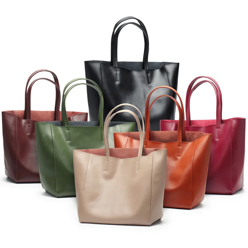 

women handbag factory Customized genuine leather shoulder simple tote bag skin large capacity bag for lady luxury solid color