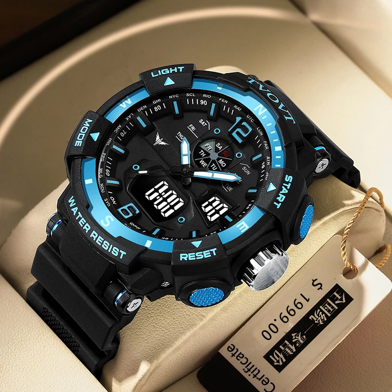 

New Arrival Waterproof Boys Wristwatches Large Display Yellow Digital Analog Mens Watch 8806, Black/blue/ligth blue/gold