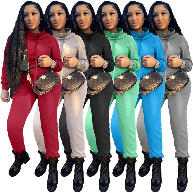 

Casual 2 Piece Sets Womens Outfits Stacking Collar Hooded Tracksuit Women Crop Tops Loungewear High Waist Sweatpants, As picture