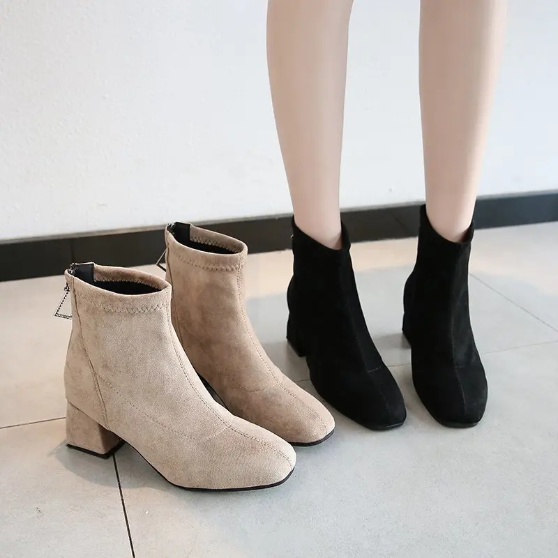 

Anti-Slippery new model ladies safety booties fashion suede upper boots woman shoes, Black/beige