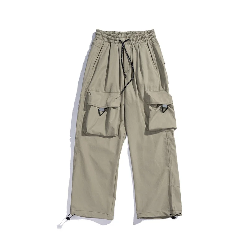 

High street three-dimensional big pocket solid color overalls Harajuku ins brand straight drawstring casual trousers, Customized colors