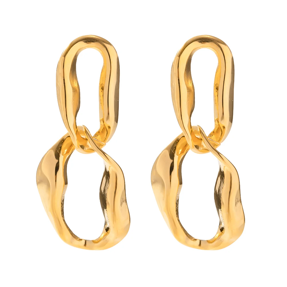 

New Arrival 18K Gold Plated Stainless Steel Geometry Trend Chain Double Twist Circle Earring for Women