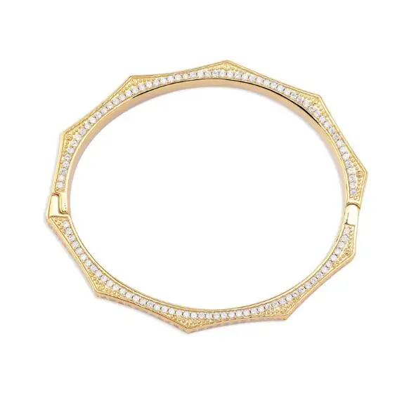 

Hip-hop Fashion Gold Plating Iced Out Micro Pave Men Women Bangle AAA CZ Stone Colorful Shiny Polygon Bracelet, Gold/silver//rose gold/two color