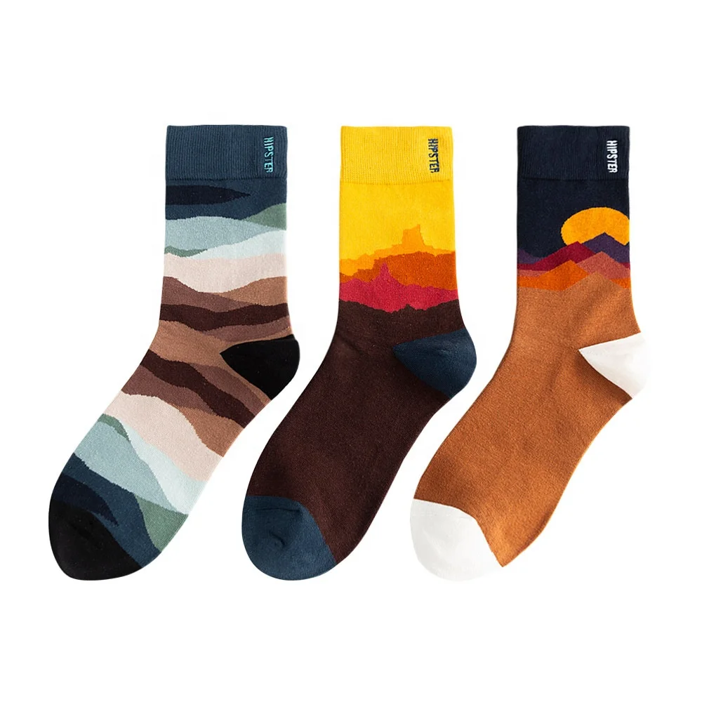 

Women's mountain graffiti cotton colorful personality socks, Pantone color