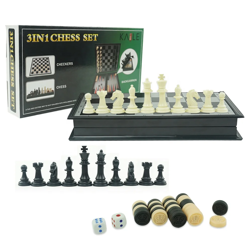 Ready to Ship 3 in 1 Magnetic Chess and Backgammon Game Set Foldable Chess Board Box for Playing Table Game