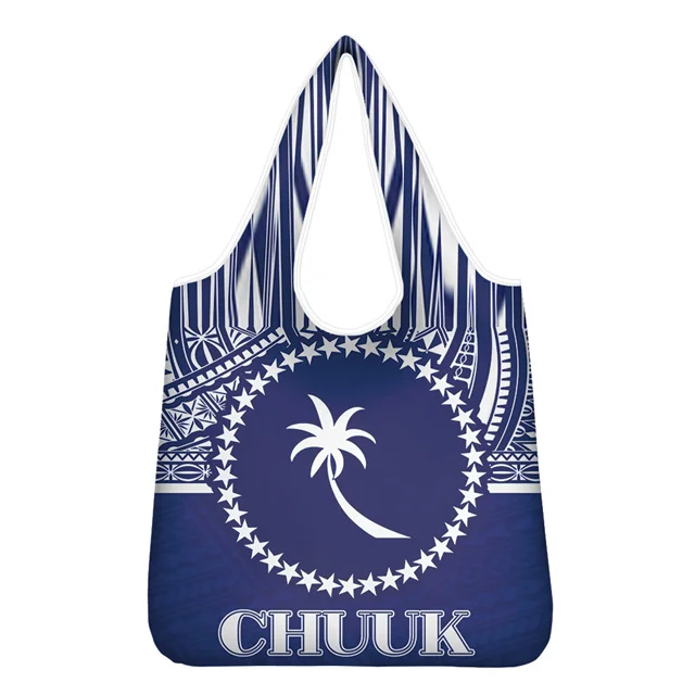 

2021 Polyester Fabric Lightweight Shopping Bags Large Chuuk Tribal Printed Small Reusable Grocery Shopping Bags With Logos, Customizable