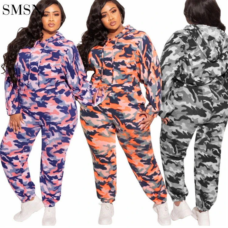 

Roupas Femininas Lounge Wear Camouflage Plus Size Sets 2 Piece Jogger Sweatpants And Hoodie Set