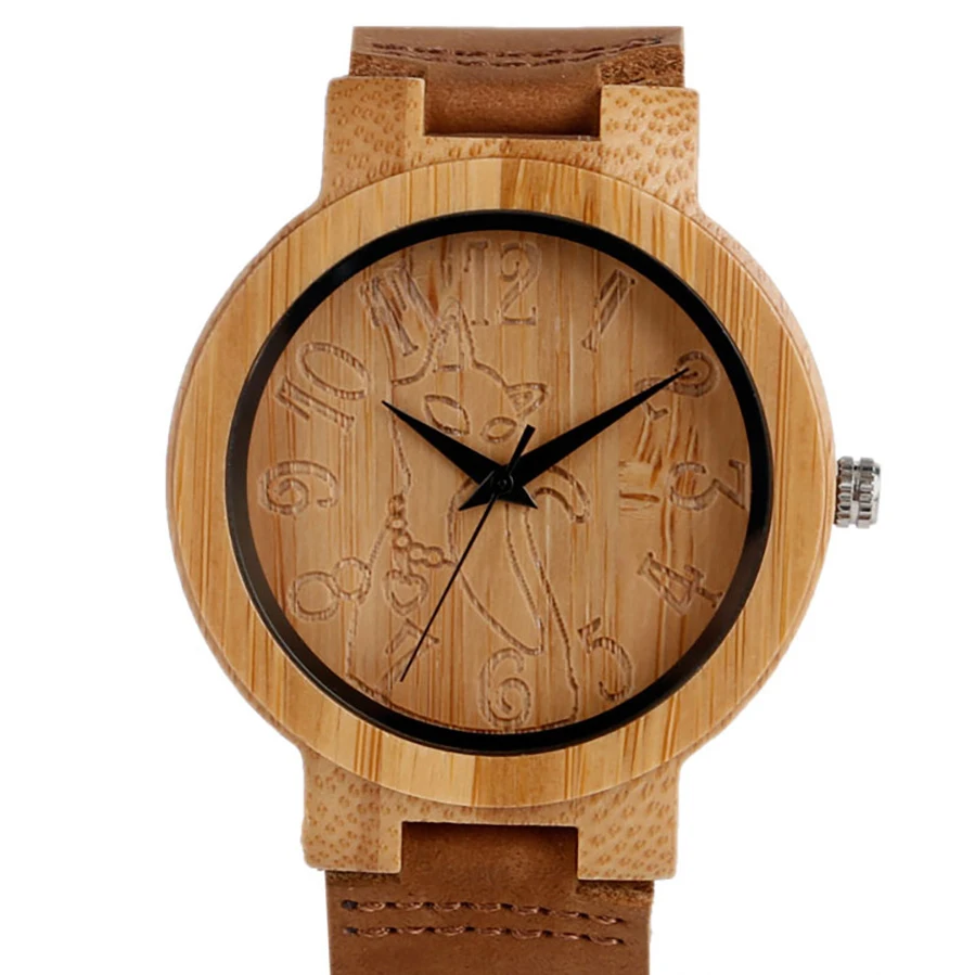 

2020 Quartz Watches Men Arabic Numerals Dial High Quality Wooden Watch Leather Bamboo Wristwatch OEM Wooden Watch