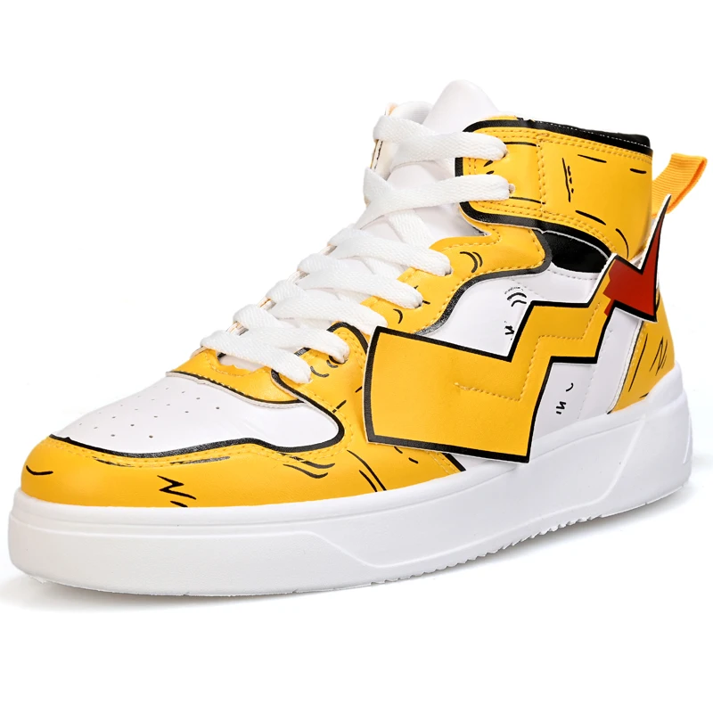 

Aliexpress Wish Hot-selling Quality Dropship Admitting Comfortable High Top Men Pikachu Sneakers Shoes, Yellow, orange