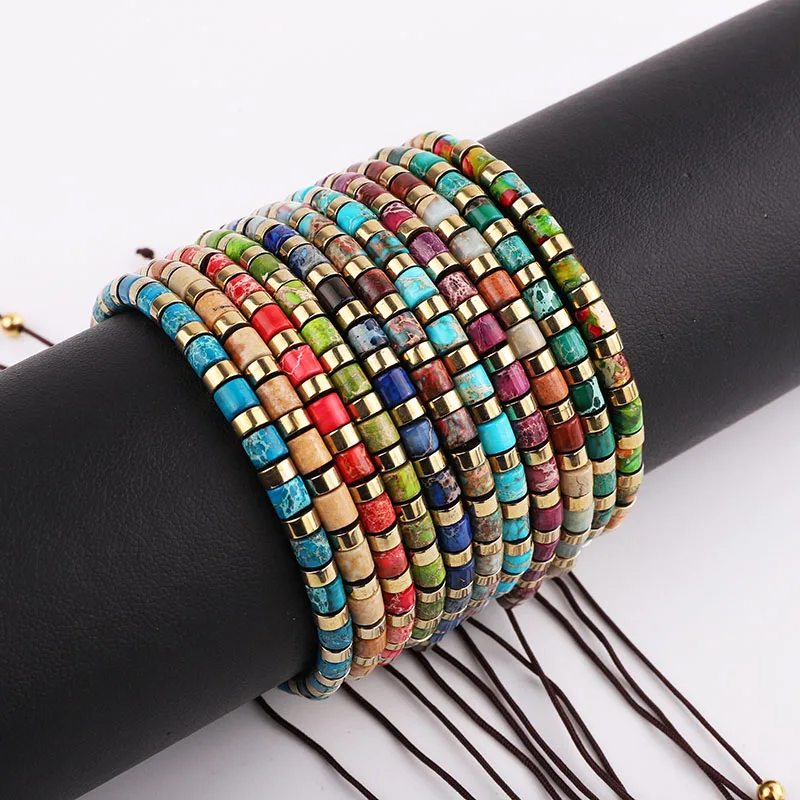 

Cute Design Small Gemstone Beads Jewelry Colorful Imperial Jasper Stone Handmade Macrame Bracelet For Women