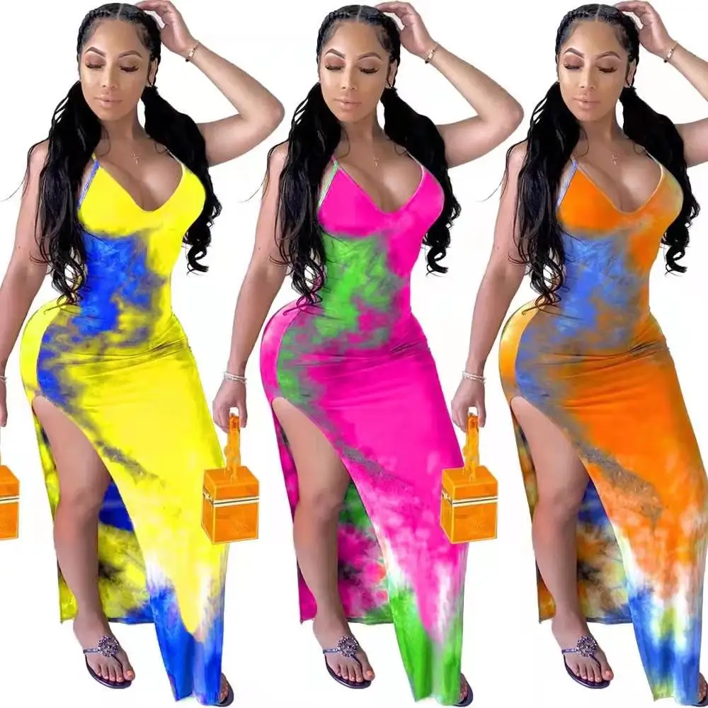 

2021 New arrivals summer Women Sexy cute tie dyed split dress, Picture show