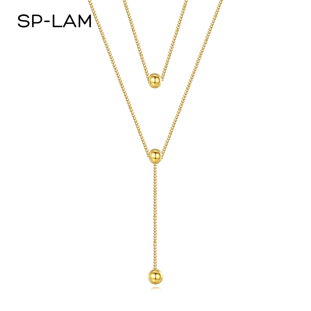 

SP-LAM Latest Design Beads Multi Layered Thin Necklace Chain Stainless Steel Jewelry for Women