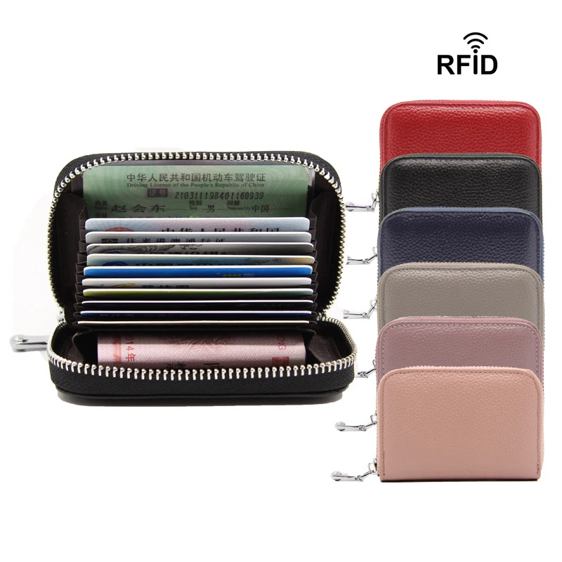 

MGL001 Hot sale RFID multifunction high quality credit card purse genuine leather card holder zipper wallet for women