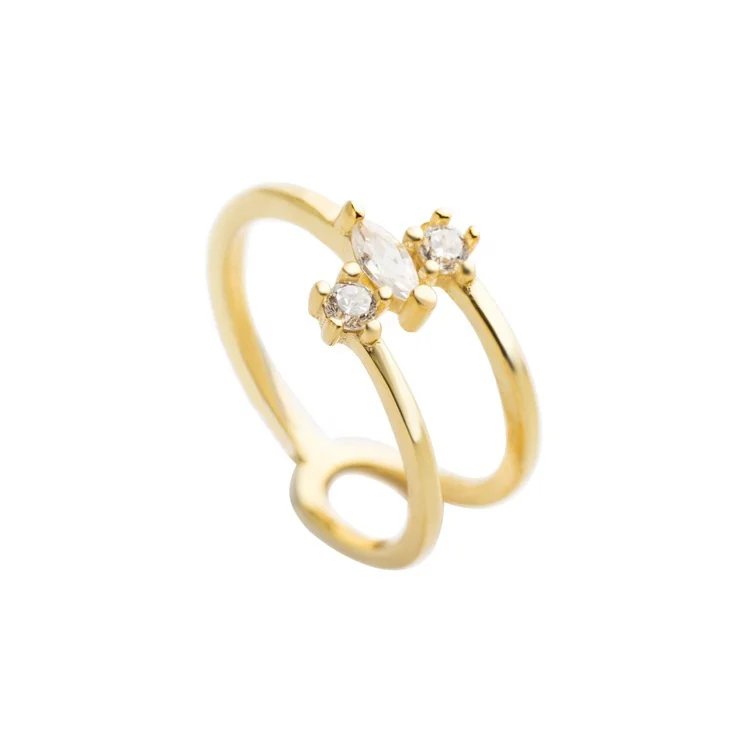 

Abiding New Design 925 Sterling Silver 18k Gold Plated Ring Jewelry Retro Set CZ Flower Shaped Jewelry Luxury Silver Rings