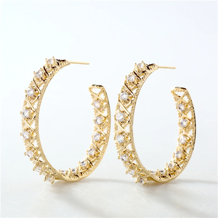 

XuQian 2020 New Trend Fashion Zircon Hoop Jewelry Women Earrings, Gold&silver