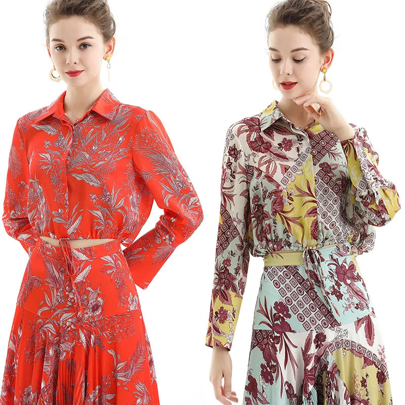 

T060 Raglan sleeve casual blouse female new tops chain print long sleeve women shirt turn-down collar popular series