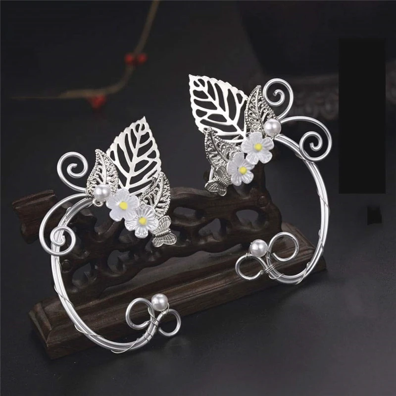 

8cm Aluminum Elf Earring Earrings Silver Left Ear Pierced Female Ear Clip, As picture