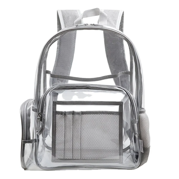 

2020 Large Capacity Transparent PVC School Bags See Through Clear Backpack Wholesale, Grey,customized color